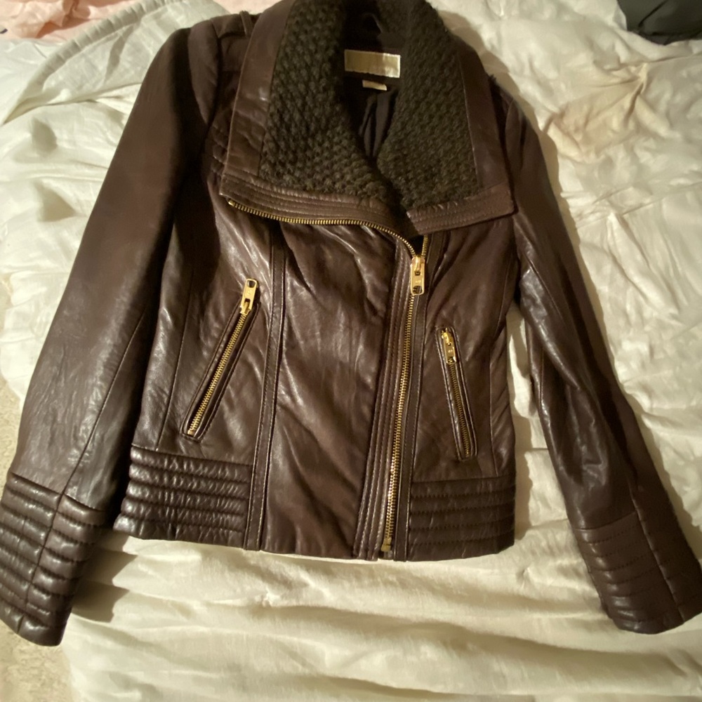 Michael Kors Dark brown leather jacket.